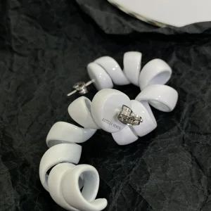 Luxury Womens Jewelry Bottega Veneta Turn Hoop Earrings in White A152PP140 AA162140
