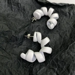 Luxury Womens Jewelry Bottega Veneta Turn Hoop Earrings in White A152PP140 AA162140