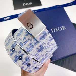 Dior Mens Blue White Dior Oblique Belts 34MM 