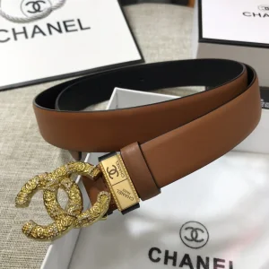 Chanel Metallic CC Logo Leather Belt Tan 30MM 