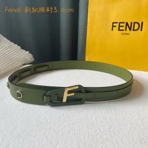 Fendi F Logo Leather Belt Green 30MM 