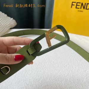 Luxury Womens Belts Fendi F Logo Leather Belt in Green 30MM A175PP240 AA165819