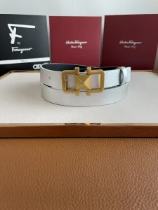 Luxury Womens Belts Ferragamo Gancini Leather Belt in Silver 25MM A175PP240 AA166237