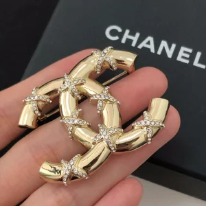Chanel Brooch Chanel Crystals Gold CC Brooch 