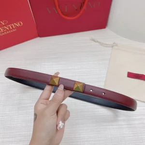 Valentino Roman Stud Leather Belt Burgundy 20MM 