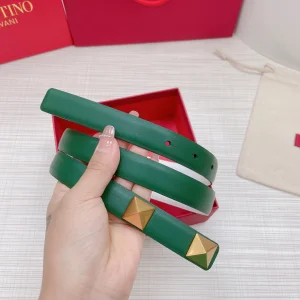 Luxury Womens Belts Valentino Roman Stud Leather Belt in Green 20MM A191PP240 AA168211