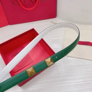Luxury Womens Belts Valentino Roman Stud Leather Belt in Green 20MM A191PP240 AA168211