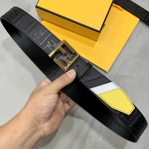 Fendi FF Embossed Leather Belt Black 38MM 