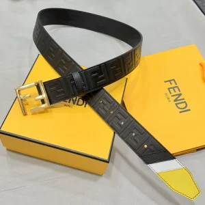 Luxury Mens Belts Fendi FF Embossed Leather Belt in Black 38MM A175PP240 AA169012