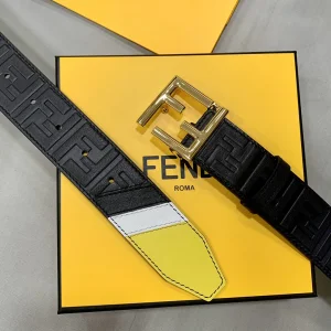 Luxury Mens Belts Fendi FF Embossed Leather Belt in Black 38MM A175PP240 AA169012
