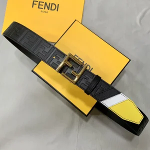 Luxury Mens Belts Fendi FF Embossed Leather Belt in Black 38MM A175PP240 AA169012