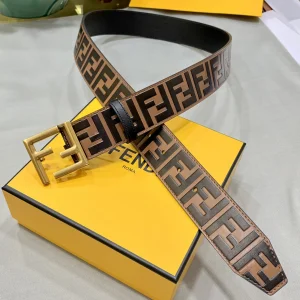 Fendi FF Embossed Leather Belt Brown 38MM 