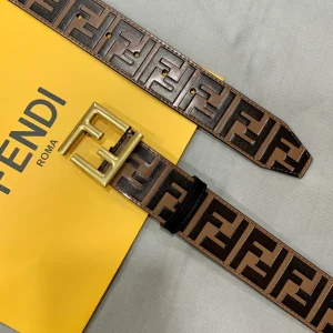 Luxury Mens Belts Fendi FF Embossed Leather Belt in Brown 38MM A175PP240 AA169014
