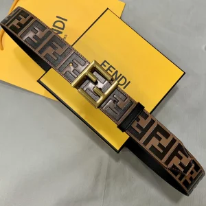 Luxury Mens Belts Fendi FF Embossed Leather Belt in Brown 38MM A175PP240 AA169014