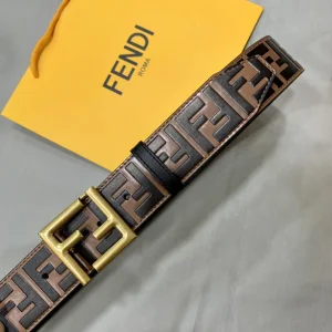 Luxury Mens Belts Fendi FF Embossed Leather Belt in Brown 38MM A175PP240 AA169014