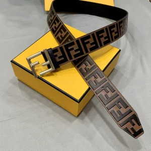 Luxury Mens Belts Fendi FF Embossed Leather Belt in Brown 38MM A175PP240 AA169016