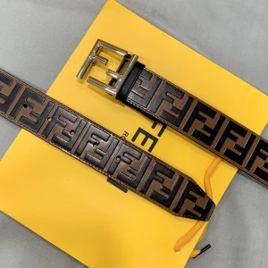 Luxury Mens Belts Fendi FF Embossed Leather Belt in Brown 38MM A175PP240 AA169016