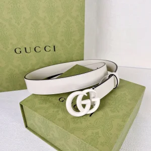 Luxury Womens Belts Gucci GG Marmont Leather Belt in White 30MM A175PP240 AA169006