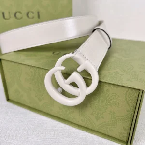 Luxury Womens Belts Gucci GG Marmont Leather Belt in White 30MM A175PP240 AA169006