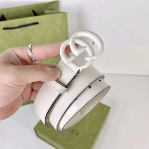 Luxury Womens Belts Gucci GG Marmont Leather Belt in White 30MM A175PP240 AA169006