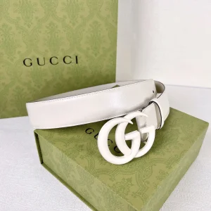 Luxury Womens Belts Gucci GG Marmont Leather Belt in White 40MM A175PP240 AA169005
