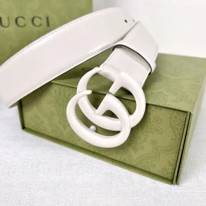 Luxury Womens Belts Gucci GG Marmont Leather Belt in White 40MM A175PP240 AA169005
