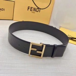 Luxury Womens Belts Fendi FF Logo Buckle Leather Belt in Black 60MM A175PP340 AA169610