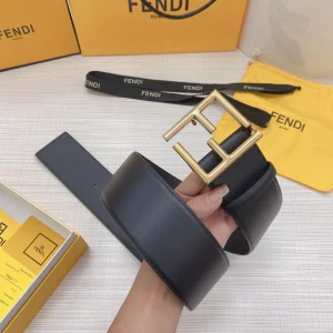 Luxury Womens Belts Fendi FF Logo Buckle Leather Belt in Black 60MM A175PP340 AA169610