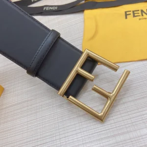 Luxury Womens Belts Fendi FF Logo Buckle Leather Belt in Black 60MM A175PP340 AA169610
