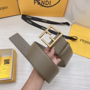 Luxury Womens Belts Fendi FF Logo Buckle Leather Belt in Gray 60MM A175PP340 AA169611