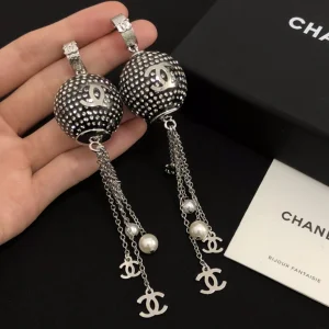 Chanel Earrings CC Chain Tassel and Ball 