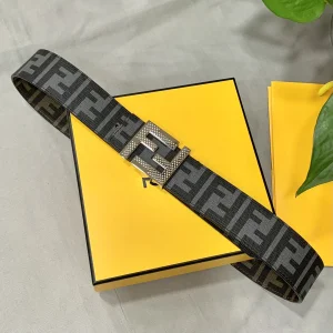 Luxury Womens Belts Fendi FF Logo Jacquard Belt in Black 40MM A175PP240 AA172010