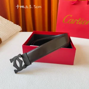 Luxury Womens Belts Cartier Logo Buckle Leather Belt in Black 35MM A175PP240 AA172800