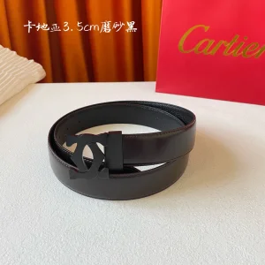 Luxury Womens Belts Cartier Logo Buckle Leather Belt in Black 35MM A175PP240 AA172800