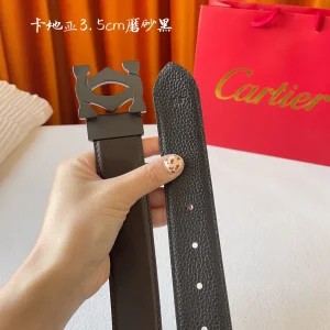 Luxury Womens Belts Cartier Logo Buckle Leather Belt in Black 35MM A175PP240 AA172800