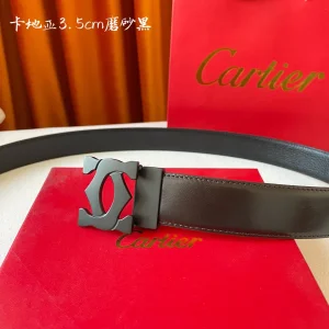 Luxury Womens Belts Cartier Logo Buckle Leather Belt in Black 35MM A175PP240 AA172800