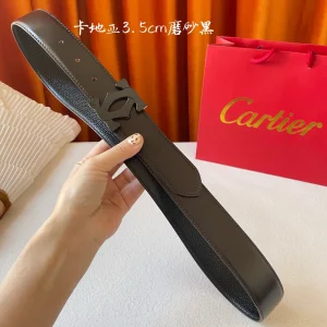 Luxury Womens Belts Cartier Logo Buckle Leather Belt in Black 35MM A175PP240 AA172800