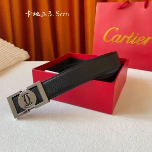 Luxury Womens Belts Cartier Logo Buckle Leather Belt in Black 35MM A175PP240 AA172803
