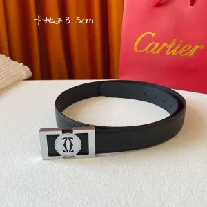 Luxury Womens Belts Cartier Logo Buckle Leather Belt in Black 35MM A175PP240 AA172803
