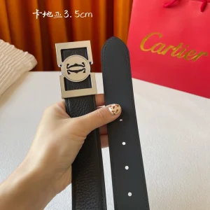 Luxury Womens Belts Cartier Logo Buckle Leather Belt in Black 35MM A175PP240 AA172803