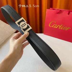 Luxury Womens Belts Cartier Logo Buckle Leather Belt in Black 35MM A175PP240 AA172803