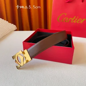 Luxury Womens Belts Cartier Logo Buckle Leather Belt in Brown 35MM A175PP240 AA172801