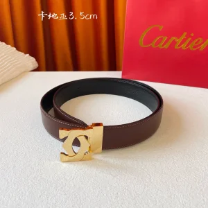 Luxury Womens Belts Cartier Logo Buckle Leather Belt in Brown 35MM A175PP240 AA172801