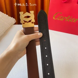 Luxury Womens Belts Cartier Logo Buckle Leather Belt in Brown 35MM A175PP240 AA172801