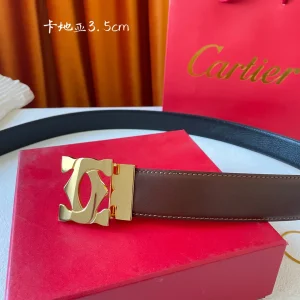 Luxury Womens Belts Cartier Logo Buckle Leather Belt in Brown 35MM A175PP240 AA172801