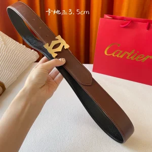 Luxury Womens Belts Cartier Logo Buckle Leather Belt in Brown 35MM A175PP240 AA172801