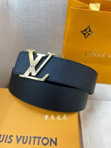 Luxury Mens Belts Lous Vuitton LV Black Grained Leather Belt 40MM A175PP240 AA174035