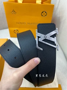 Luxury Mens Belts Lous Vuitton LV Black Grained Leather Belt 40MM A175PP240 AA174036