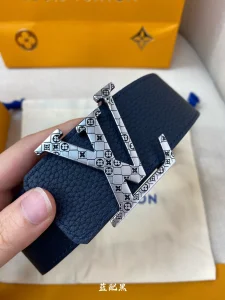 Lous Vuitton LV Blue Grained Leather Belt 40MM 