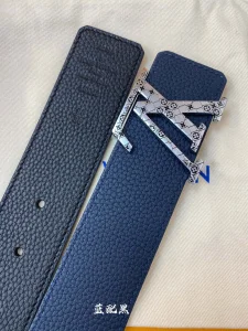 Luxury Mens Belts Lous Vuitton LV Blue Grained Leather Belt 40MM A175PP240 AA174037